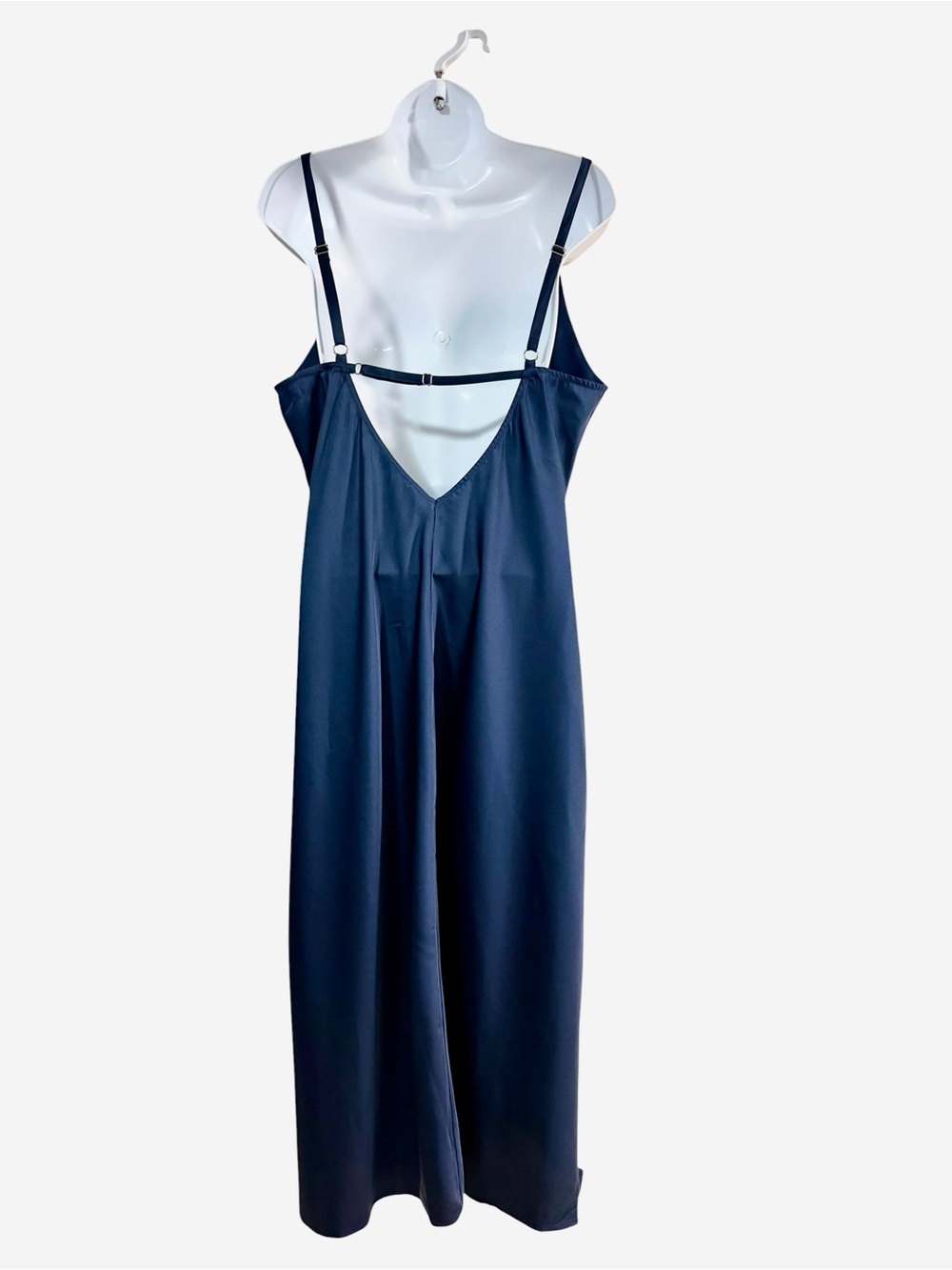 SOMA Navy Blue Stretch Luster Knit Night Gown Size XL Satin Spaghetti Straps - Picture 4 of 14